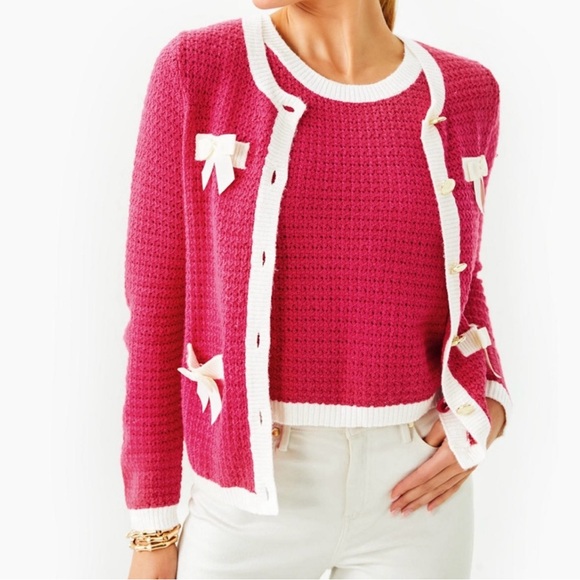 NWT Lilly Pulitzer Valoria Sweater Set New Raspberry Sz L - Picture 1 of 9